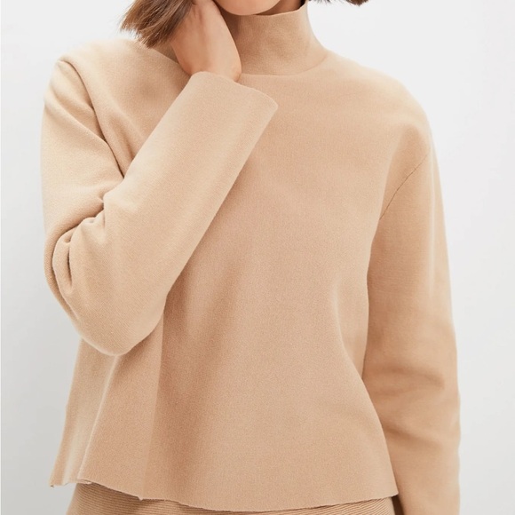 TUCKERNUCK Knit Kimberly Sweater Camel High Neckline Drop Shoulder Sz S NEW - Picture 1 of 13